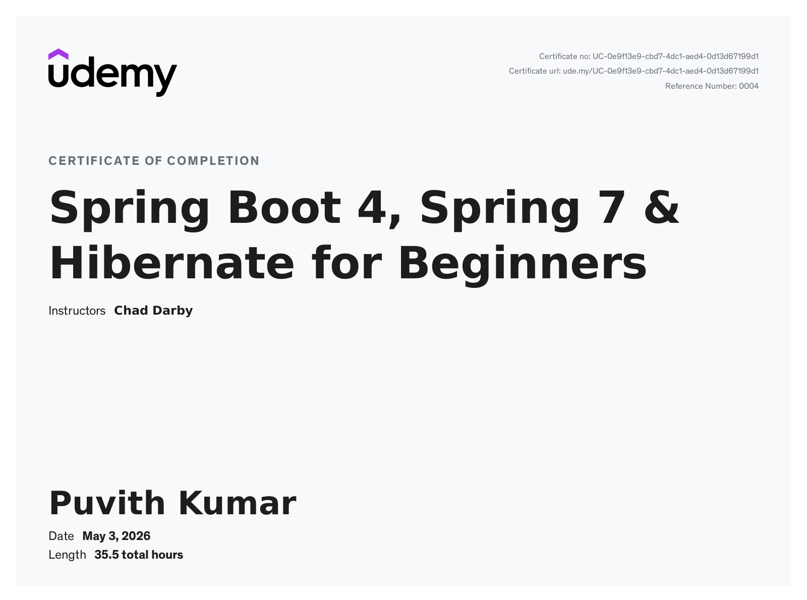 Spring Boot Certificate